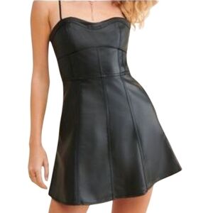 Free People Vegan Leather Black Mini Dress. Size Small